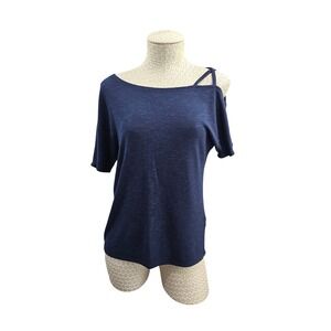 Kaileigh Jonesman Blue Cold Shoulder Cutout Strap Knit Top Short Sleeve Blouse S